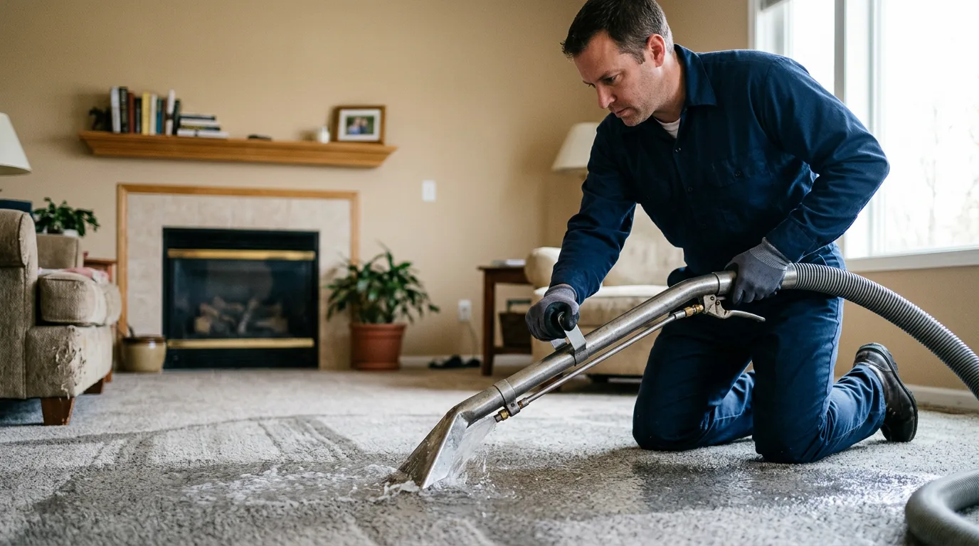 Water damage restoration technician working near Pine Beach, NJ